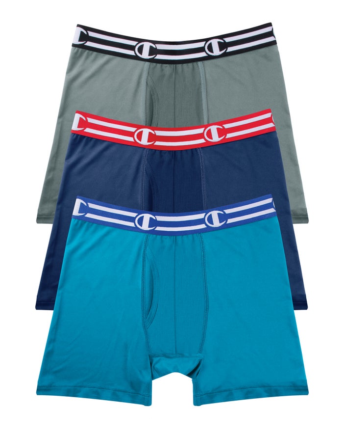 Champion Mens Boxer Briefs NZ - Tech Performance 3-Pairs Blue/Navy/Grey ( 8695-ZRWJG )